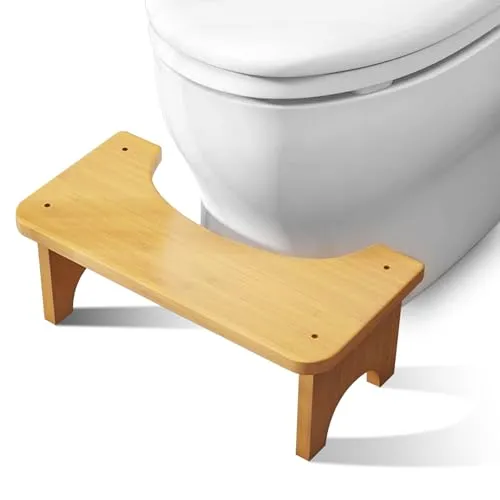 LEKEFETO Bambus Toilettenhocker für Erwachsene, Fußbank Bambus, Anti-Rutsch Klohocker, Fußbank Holz, Ergonomischer WC Hocker für Badezimmer, C-Förmiger Hocker, für Bad, Küche, Wohnzimmer - Natürlich