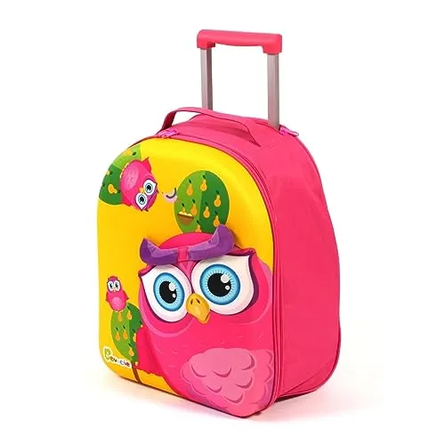 CHIC2000 Kinderkoffer Bouncie Eule, 2 Rollen grau|rosa - Trolley für Kinder ab 3 Jahren, mit 3D Eulenmotiv, leicht und wasserabweisend, ideal als Handgepäck für Reisen.