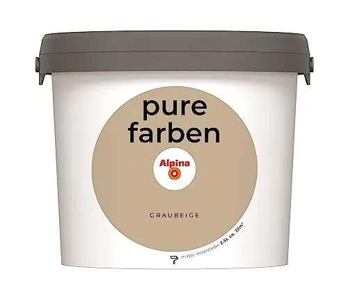 Alpina pure farben Wandfarbe Graubeige – strapazierfähig & atmungsaktiv - Farben: Strapazierfähige und atmungsaktive Innenfarbe, emissionsarm und geruchsneutral für ein optimales Raumklima – 2,5 Liter für ca. 25 m².