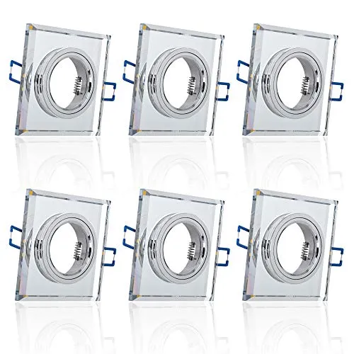 6x Glas Einbaustrahler mit LED Ring ECKIG - Deckenspots mit hochwertigem Glas- und Metallrahmen, langlebig und stilvoll. Ideal für jeden Raum, einfach austauschbare GU10 Fassung für individuelle Beleuchtung.