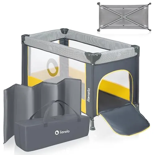 LIONELO Stefi Baby Laufstall – Sicheres Kinderbett mit LockGuard System - Babybetten mit funktionalen Netzwänden für optimale Luftzirkulation und Sicherheit. Ideal für Reisen, zusammenklappbar und inklusive Tragetasche.