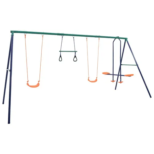 vidaXL Schaukelset mit Turnringen und 4 Sitzen aus Stahl - Robustes Schaukelset für den Außenbereich, ideal für Kinder von 3-10 Jahren. Mit 2 Schaukelsitzen, 2 Turnringen und einer Wippe für maximalen Spielspaß und Sicherheit.