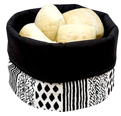 Lashuma Brötchenkorb schwarz - weiß, Aufbewahrungskörbchen rund 22x13 cm, Korb Motiv: Geometric