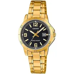 Casio Collection LTP-V004G-1B Uhr - Elegante Damenuhr mit Quarzwerk, 3 ATM wasserdicht und edlem Edelstahlarmband in Gold; perfekt für jeden Anlass.