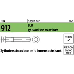 DIN 912 Zylinderkopf-Schaftschraube M12x200 - 50 Stück - Maschinenschrauben aus Stahl 8.8, galvanisch verzinkt und mit Innensechskant für hohe Festigkeit und Korrosionsschutz.