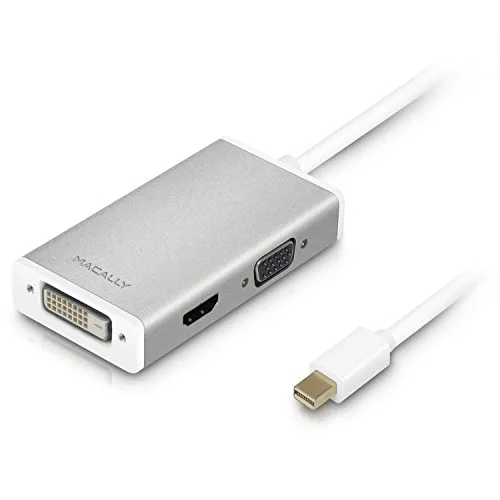 Macally MD-3N1-4K Aluminium Mini DisplayPort-auf-DVI/HDMI/VGA-Adapter mit Unterstützung von Ultra HD (4K)