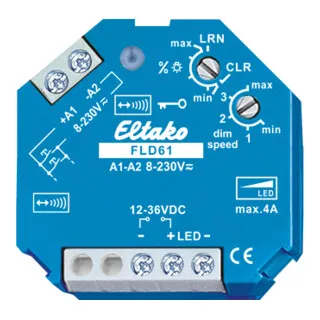 Eltako FLD61 Funkaktor PWM-LED-Dimmschalter - Smart Home LED-Dimmschalter für 12-36V DC, mit individuell einstellbarer Dimmgeschwindigkeit und Kinderzimmerschaltung. Ideal für moderne Wohnkonzepte.