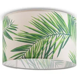 Deckenlampe Palme 38cm – Trendige Schlafzimmerlampe in Grün und Weiß - Diese stilvolle Deckenleuchte mit Palmblatt-Motiv bringt sommerliches Flair in Ihr Zuhause. Der hochwertige Stoffschirm sorgt für angenehmes Licht und eine einfache Montage mit Klettverschluss.