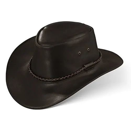 Black Forest Fox JERO Unisex Western Cowboy Reiten Leder Sonnen Hut in (L, Braun)