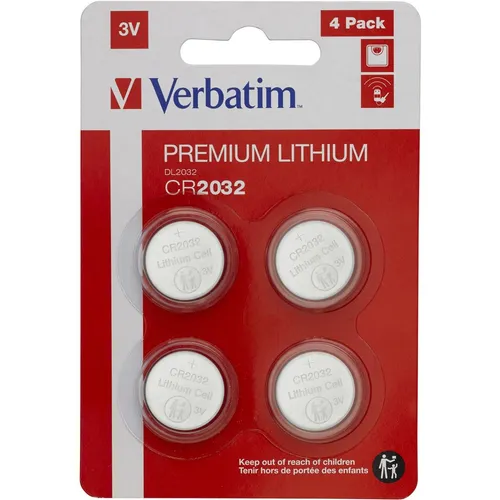 Verbatim Premium Lithium Knopfzellen CR2032 - 4-er Pack 3V 220mAh, zuverlässige und langlebige Batterien für Uhr, Autoschlüssel und mehr