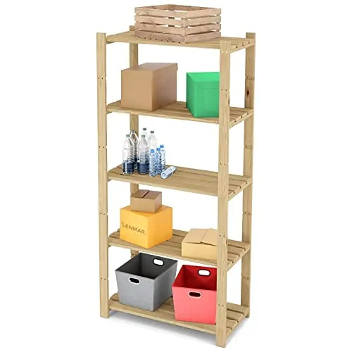 Lenmar Serie B Holzregal, Kiefer, Hellbeige - Bücherregal mit 5 verstellbaren Böden, ideal für Wohnzimmer und Büro. Hohe Tragfähigkeit von 50 kg pro Boden, perfekt für großen und kleinen Stauraum.
