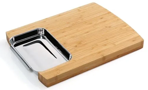 ZASSENHAUS Schneidebrett mit Edelstahl-Schale - Schneidebrett 40x30cm, ideal für Meal Prep mit integrierter Auffangschale für saubere Zubereitung und einfache Abfalltrennung.