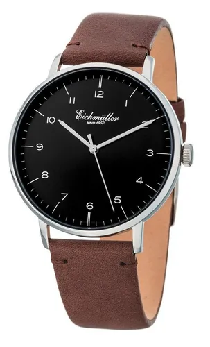 Eichmüller Quarzuhr 3033-03 – Stilvolle Herrenuhr mit Lederband - Herrenuhren, elegante Quarzuhr mit klassischem Design, wasserdicht bis 5 atm und einem edlen schwarzen Zifferblatt.