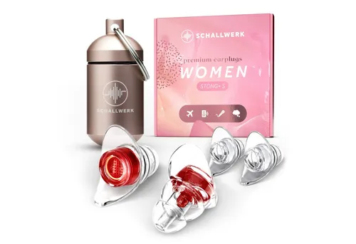 SCHALLWERK® Women+ Gehörschutzstöpsel für Frauen - Optimal angepasster Gehörschutz für Frauen mit einzigartigem 3-Lamellen-Design. Praktische Transportdose aus Aluminium für unterwegs. Langlebig und pflegeleicht – dein perfekter Begleiter.