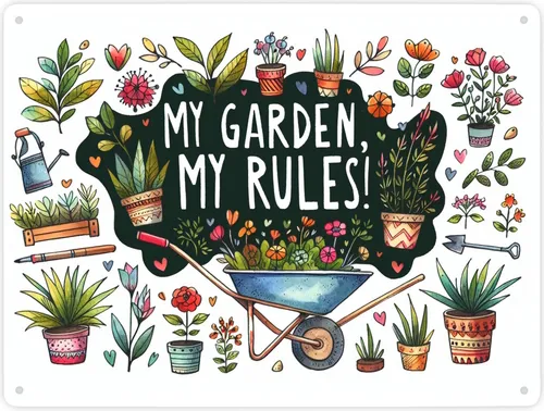 Schubkarre im Garten Metallschild XXL in 28x38 cm mit Spruch My Garden, My