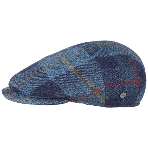 LIERYS Capri Harris Tweed Flatcap Schirmmütze Herren Handmade in Italy Herbst Winter blau 61 cm