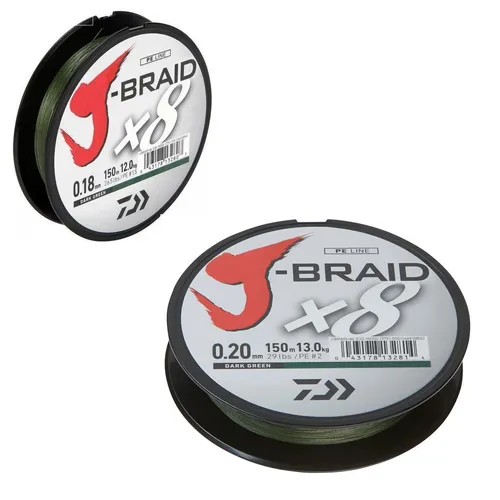 Daiwa J-Braid X8 0,22mm 17Kg 150m Green 8-Fach Geflochtene Schnur