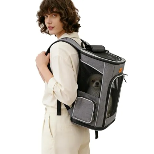 Morpilot Katzenrucksack, Hunderucksack für Katzen und Hunde Welpen, Atmungsaktive und Faltbare Haustier Rucksack mit Transparentes Fenster und Anti-offener Reißverschluss
