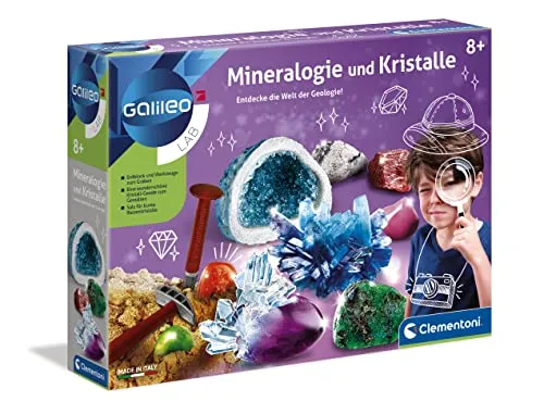 Clementoni Galileo Lab Mineralogie und Kristalle Ausgrabungs-Set - Experimentierkasten für Kinder ab 8 Jahren, inkl. Grabungswerkzeuge und faszinierende Kristall-Geode