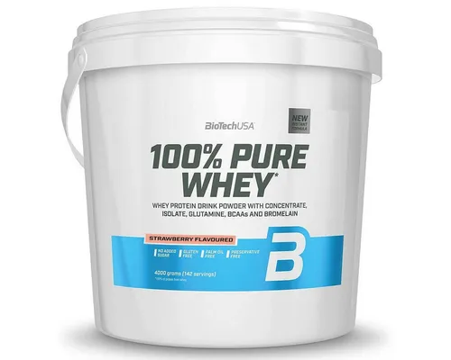 Biotech USA 100% Pure Whey 4000 g Pulver - Hochwertiges Whey Protein mit ca. 78 % Proteingehalt. Ideale Unterstützung für Sportler zur schnellen Zufuhr von Proteinen und BCAAs. Perfekt für vor und nach dem Training.