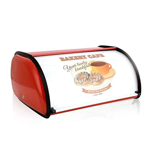 JiuzcareBrotkast Im Retro Design Edelstahl Brot Aufbewahren, 14L, Besteht Aus Metall, Retro Roll Top Bread Bin, Deluxe Canister Storage