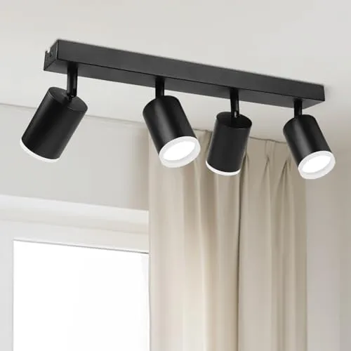 Cinsenten 4-Flammig Deckenstrahler, Schwarz GU10 (exkl.) Deckenleuchte, Deckenspots Modern für Küche, Wohnzimmer & Flur, Schwenkbar Deckenlampe 4 Strahler, Spotlampe Decke (Schwarz)
