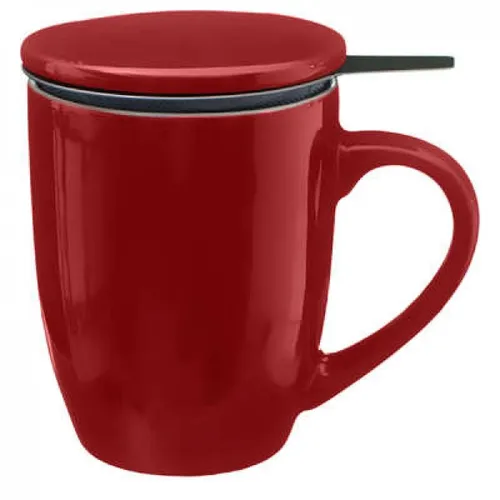 Teebecher Tisaniere Tee-Becher Aufgussgefäß Teetasse, mit Deckel & Sieb, rot