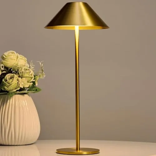 BOJIM Gold LED Tischlampe Kabellos Akku USB Aufladbar, Touch Dimmbare Tischleuchten Outdoor IP54 Wasserdicht, Schreibtischleuchte Ohne Kabel Metall für Balkon Table, Indoor, Garten