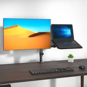 LMG Monitor- und Laptophalterung, 2 Arme, bis 27 Zoll und 10 kg, Tischmontage, Schwarz (Schwarz)