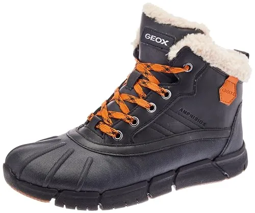 Geox Herren J FLEXYPER Boy B ABX Ankle Boot, Black/ORANGE, 37 EU - Wanderschuhe, wasserdicht und ideal für aktive Abenteuer bei jedem Wetter.