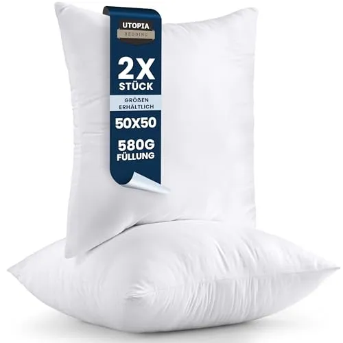 Utopia Bedding 2er Set Kissenfüllung 50 x 50 cm, Innenkissen Füllkissen Kopfkissen Sofakissen (Weiß)