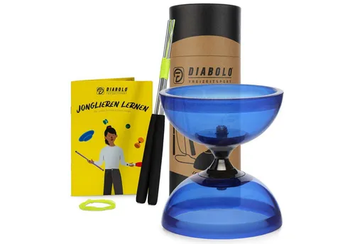 Diabolo Freizeitsport Spiel Diabolo Basic & Pro - inkl. Alu-Handstäben, Ersatzschnur, Anleitung, Schwarzlicht Diabolo Geschenkset für Kinder und Anfänger, Diabolo Set Pro Clear UV Türkis mit Kugellager ab 5 Jahren
