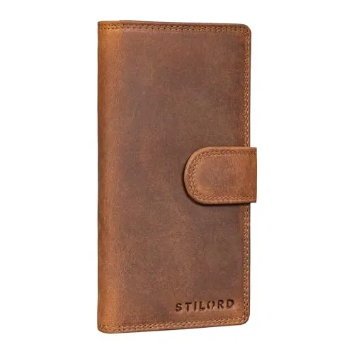 STILORD 'Jewel' Leder Geldbörse Damen Viele Kartenfächer Vintage Portemonnaie Damen RFID Schutz Geldbeutel Damen Groß Damen-Geldbörsen Frauen Geldtasche, Farbe:mittel - braun