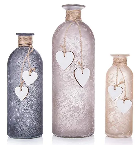 Frank Flechtwaren 3er Set Deko Vasen mit Herzchen in grau von Frank Flechtwaren
