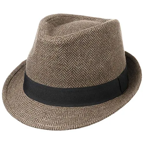 Lipodo Trilby Hut Herringbone für Damen und Herren – Klassischer Stoffhut mit Ripsband in Braun-Beige (M, 57-58 cm) - Hochwertiger Trilby Hut mit feinem Fischgrätmuster und atmungsaktivem Baumwollfutter. Ideal für stilvolle Anlässe, bietet er Komfort und Eleganz für jede Gelegenheit.