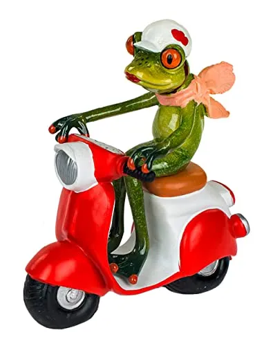 itsisa Frosch Frau auf rotem Roller 15x16 cm - Dekofigur für Rollerfahrer, Deko Motorroller Frösche, lustige Dekoration Motorrad