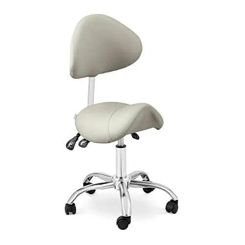 Physa Drehstuhl Sattelstuhl mit Lehne – Komfortabler Rollhocker in Grau & Silber - Haarschneider – Ergonomisch designed für besten Sitzkomfort, ideal für Friseursalons und Home-Office.