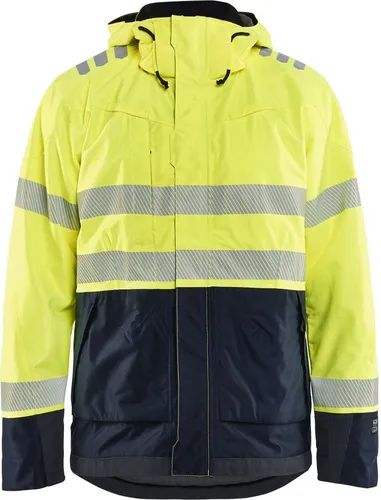 Blåkläder Warnschutz-Shirt Multinorm Shell Jacke - Leichte, flammhemmende Shell Jacke aus flexiblem Material. Wind- und wasserdicht, ideal für den professionellen Einsatz. Mit reflektierenden Streifen und verstellbarer Kapuze für optimalen Tragekomfort.