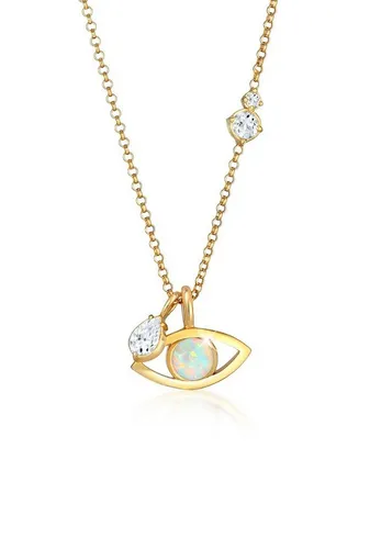 Elli Premium Kette mit Anhänger Evil Eye Türkis Solitär Topas Tropfen 925 Silber, Evil Eye