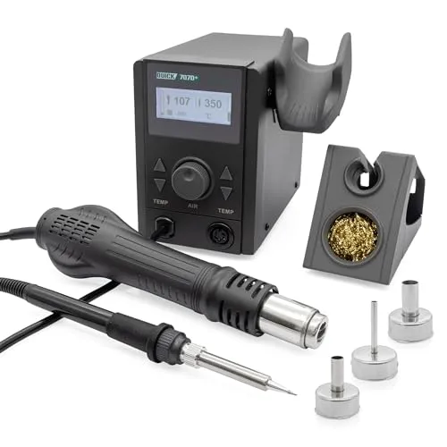 QUICK 707D+ 2in1 Reworkstation Sensor-geregelt und digital einstellbar, 800 Watt Heißluft 100-500°C bis 30L/Min, 70 Watt Lötkolben bis 480°C