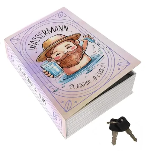 Mein Sternzeichen Booksafe L - Wassermann - Stylischer Booksafe für Wassermann-Fans! Ein einzigartiges Geheimversteck im Buchdesign, das Ihre Schätze sicher aufbewahrt. Ideal als Geschenk für Astrologie-Liebhaber!