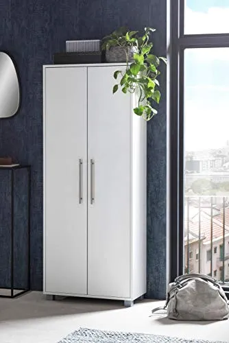 Schildmeyer Schuhschrank Maxi 650 G - Schuhschrank für 20-24 Paar Schuhe, perlweiß mit edlem Design und Türen in Edelstahl-Optik, ideal für aufgeräumte Eingangsbereiche.