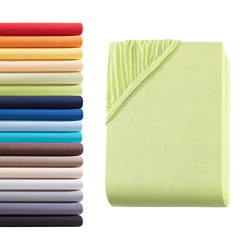 Hometex Premium Textiles Spannbettlaken Spannbetttuch 140-160 x 200 cm, Bettlaken Jersey aus 100% Baumwolle, Matratzen bis 23-25 cm, Oeko-TEX Made IN Green, Apfelgrün