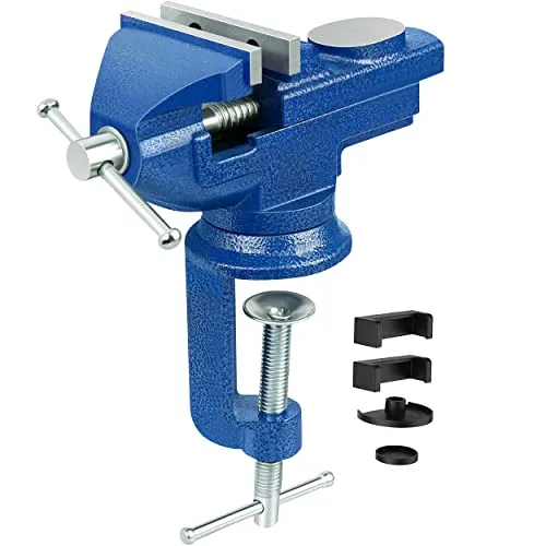 HRB Schraubstock 70 mm - Klemmbar und Drehbar - Schraubstock für Werkbank, massiv aus schlagfestem Stahlguss mit Hammerschlaglackierung, ideal für filigrane Arbeiten an kleinen Werkstücken.