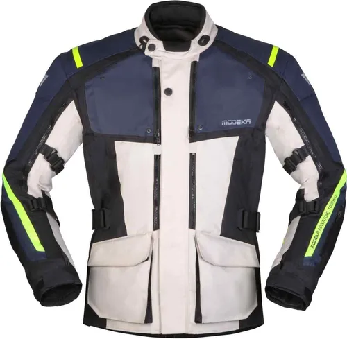 Modeka VARUS Motorradjacke - hellgrau blau, Gr. 3XL - Motorradjacke mit CE-zertifizierten Protektoren, 100% wasserdicht dank herausnehmbarer Reissa® Membrane und abnehmbarem Thermofutter für optimalen Kälteschutz.