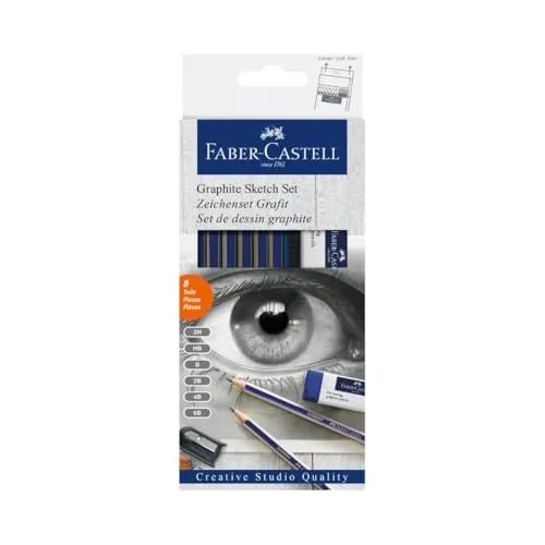 FABER-CASTELL 114000 - Graphite Sketch Set, 8-teilig, mit 6 Goldfaber Bleistifte, 1 Spitzer, 1 Radierer