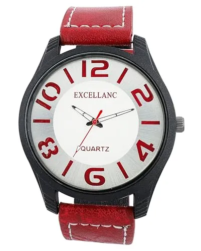 Excellanc Herrenuhr mit Band aus Lederimitat, rot