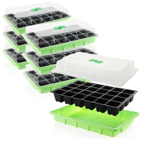 com-four® 6X Zimmergewächshaus - Pflanzkasten für die Wohnung - Anzucht-Set für 144 Pflanzen - Pflanzschale mit Deckel zum Anziehen - Saatschale mit Haube - Anzuchthaus - Gewächshaus (Anzuchtset 8)