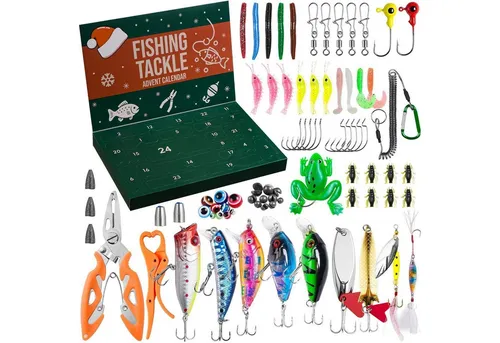 LuxusKollektion Adventskalender Adventskalender 2025 mit 77 Teilen Ködern Zange Fischgreifer für