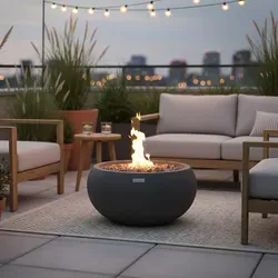 York Feuerstelle SET | Kompakte Beton-Feuerschale - Feuerkörbe & -schalen, wetterfester GFRC-Beton, ideal für Garten und Terrasse, bietet beeindruckendes Flammenspiel und modernen Stil.